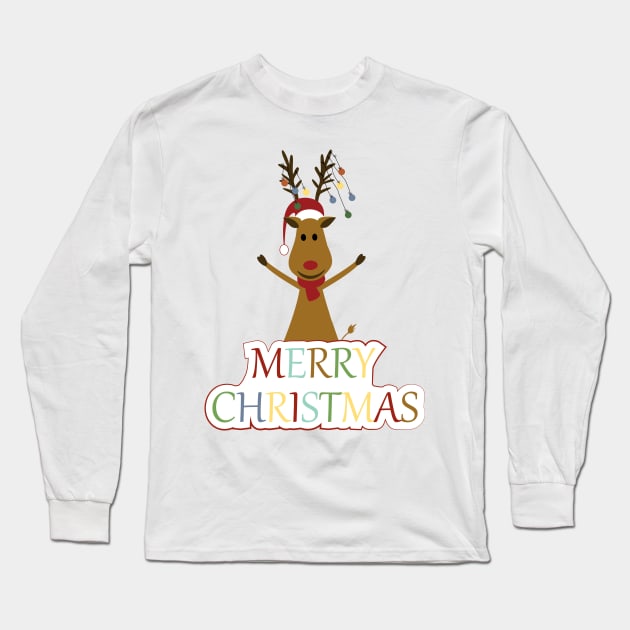 Happy and Merry Christmas reindeer Long Sleeve T-Shirt by grafart